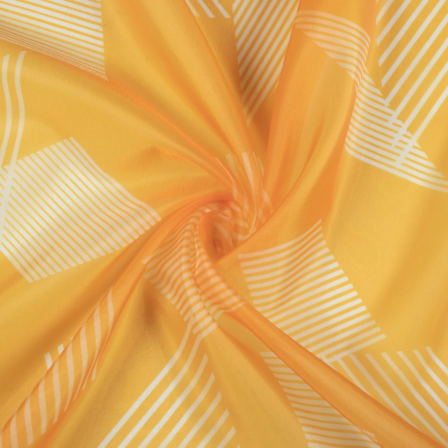 Honey Yellow And White Geometric Pattern Digital Print Organza Satin Fabric