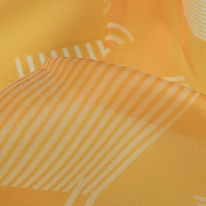 Honey Yellow And White Geometric Pattern Digital Print Organza Satin Fabric