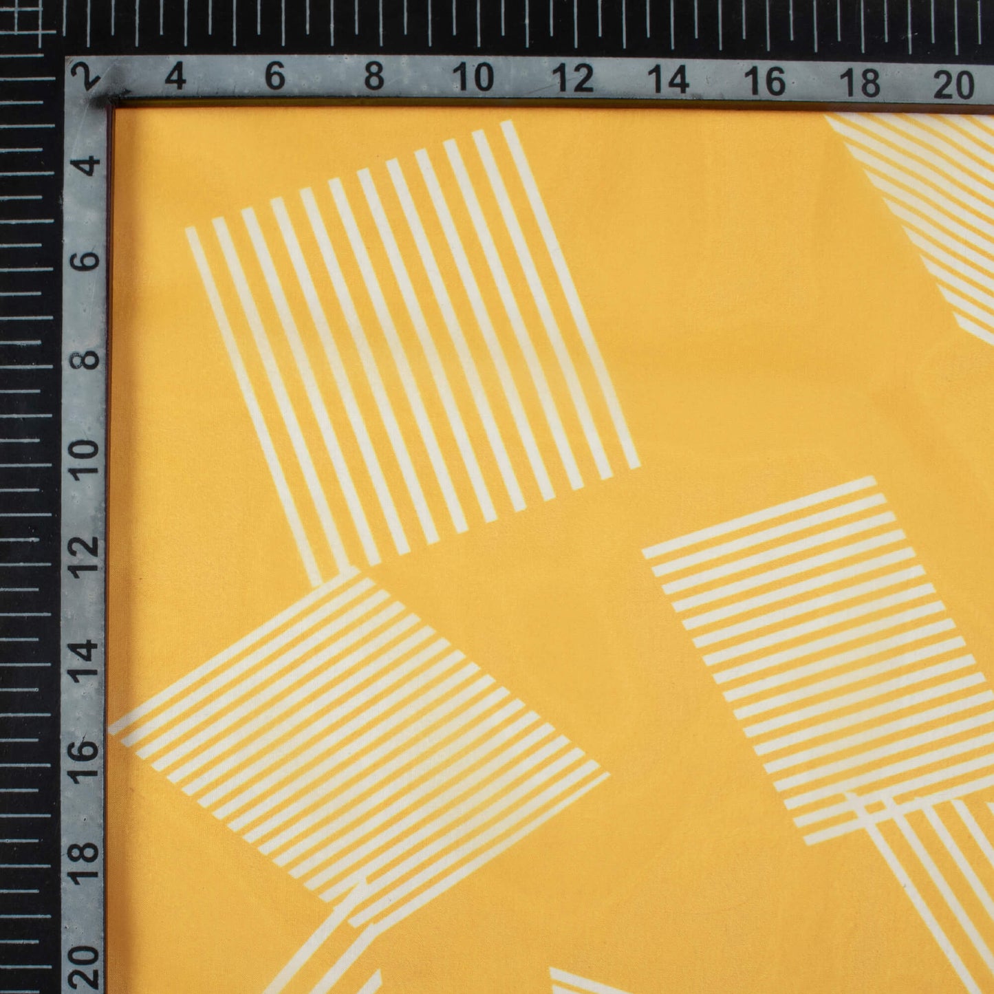 Honey Yellow And White Geometric Pattern Digital Print Organza Satin Fabric