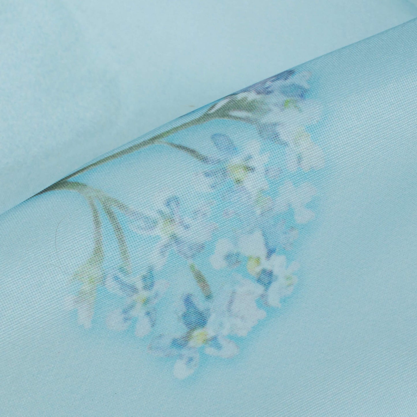 Light Blue And Peach Floral Pattern Digital Print Organza Satin Fabric