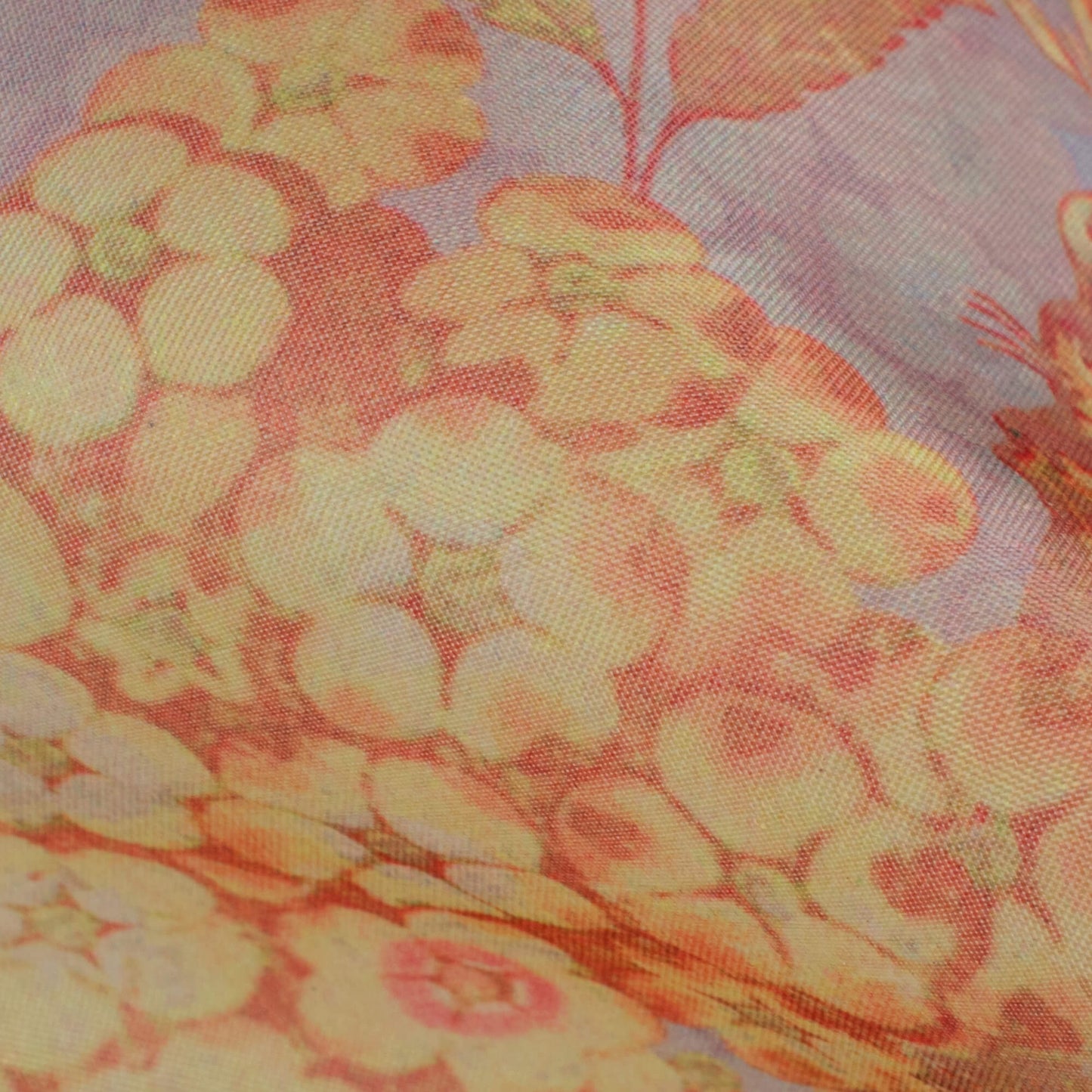 Heather Purple And Corn Yellow Floral Pattern Digital Print Organza Satin Fabric
