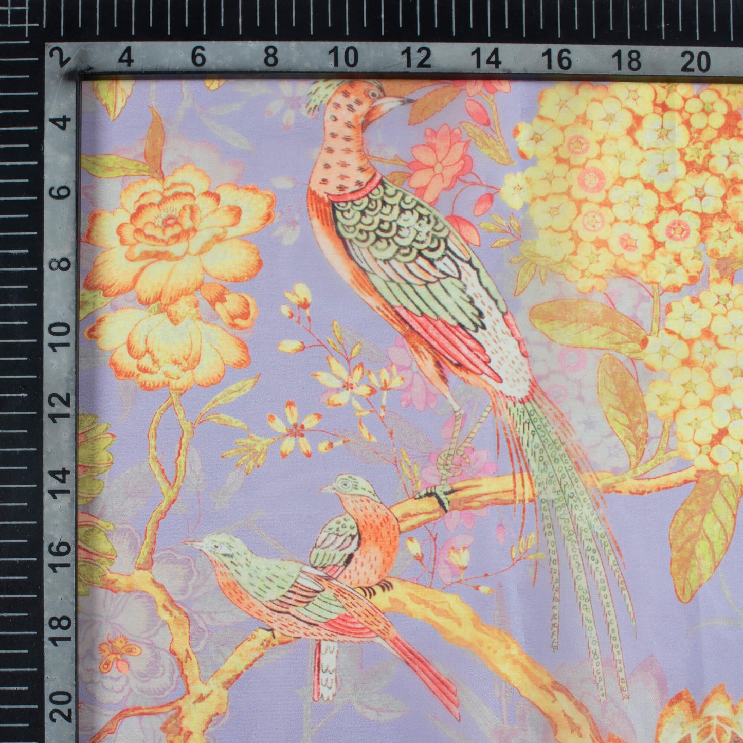 Heather Purple And Corn Yellow Floral Pattern Digital Print Organza Satin Fabric