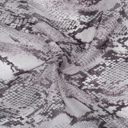 Black And Off White Animal Pattern Digital Print Organza Satin Fabric