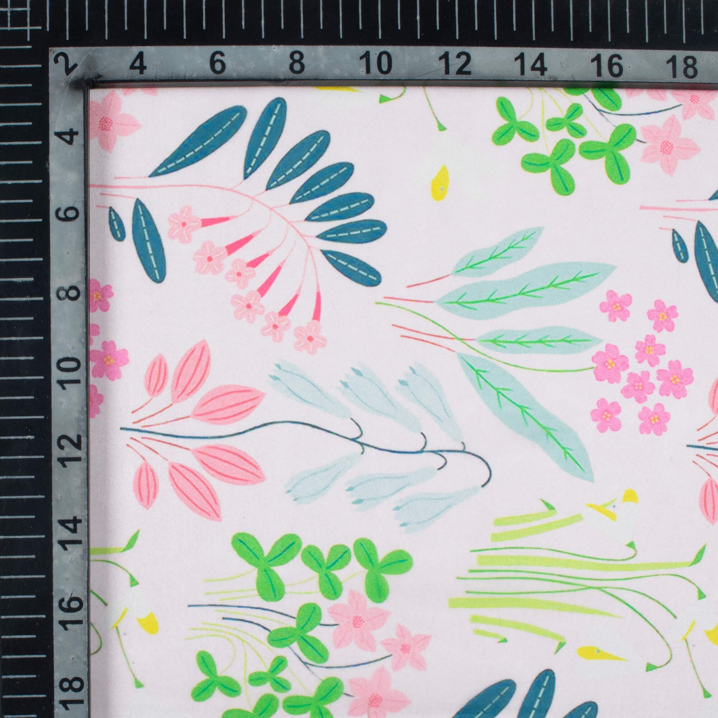 Taffy Pink And Pear Green Floral Pattern Digital Print Organza Satin Fabric