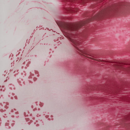 Magenta Purple And Off White Daman Pattern Digital Print Organza Satin Fabric