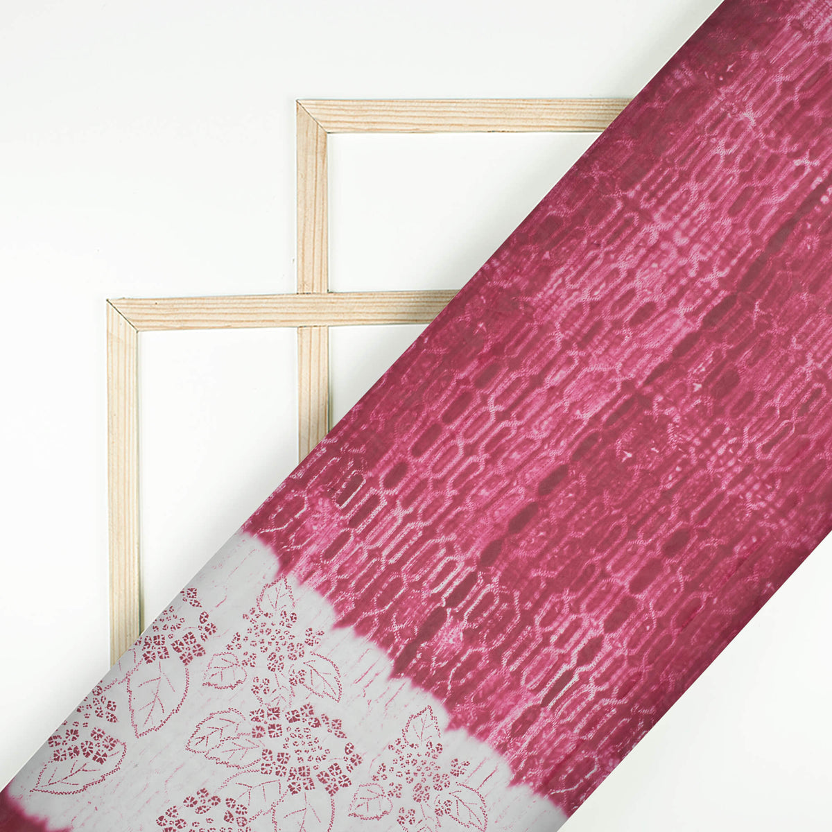 Magenta Purple And Off White Daman Pattern Digital Print Organza Satin Fabric