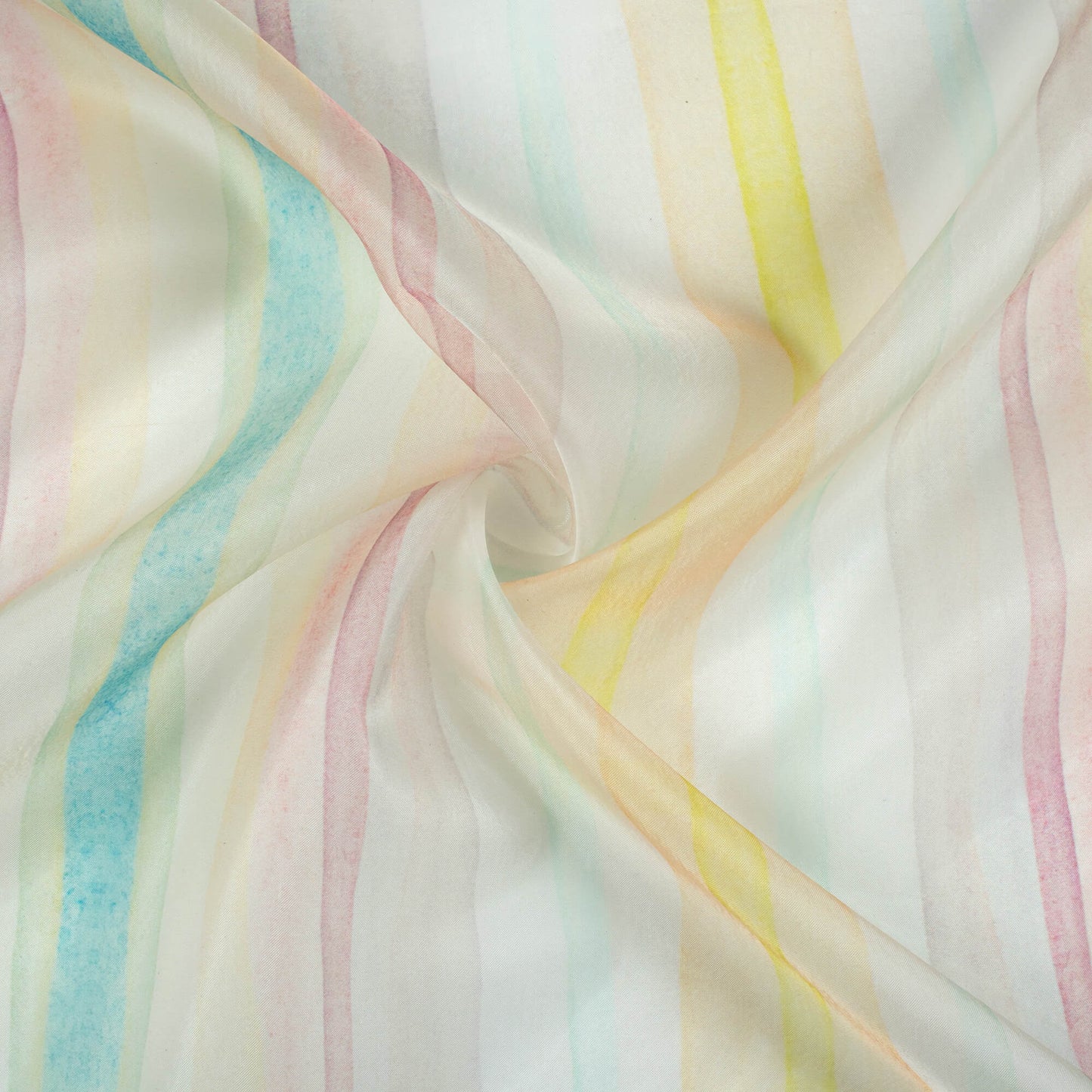 White And Lemon Yellow Stripes Pattern Digital Print Organza Satin Fabric