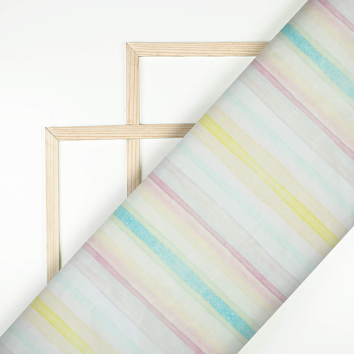 White And Lemon Yellow Stripes Pattern Digital Print Organza Satin Fabric