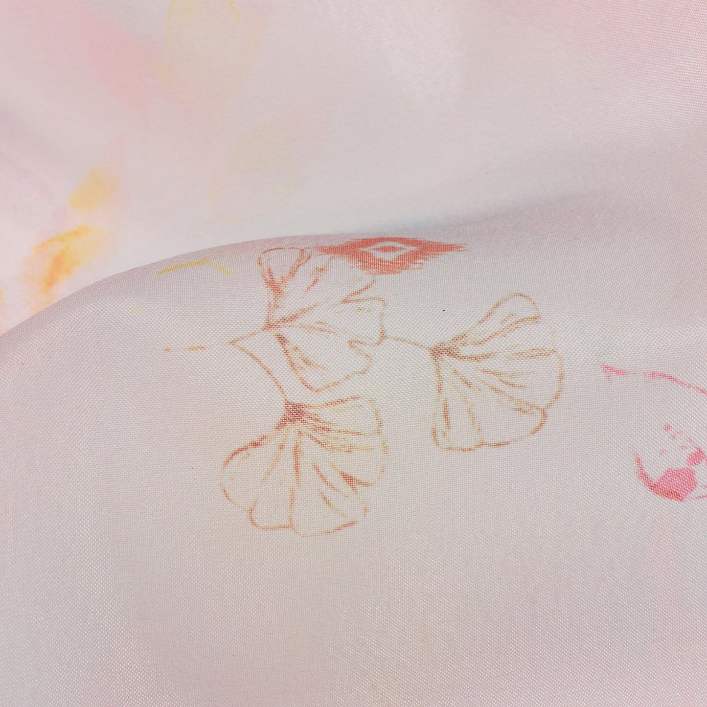 Pastel Pink And Clay Orange Leaf Pattern Digital Print Organza Satin Fabric