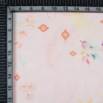Pastel Pink And Clay Orange Leaf Pattern Digital Print Organza Satin Fabric