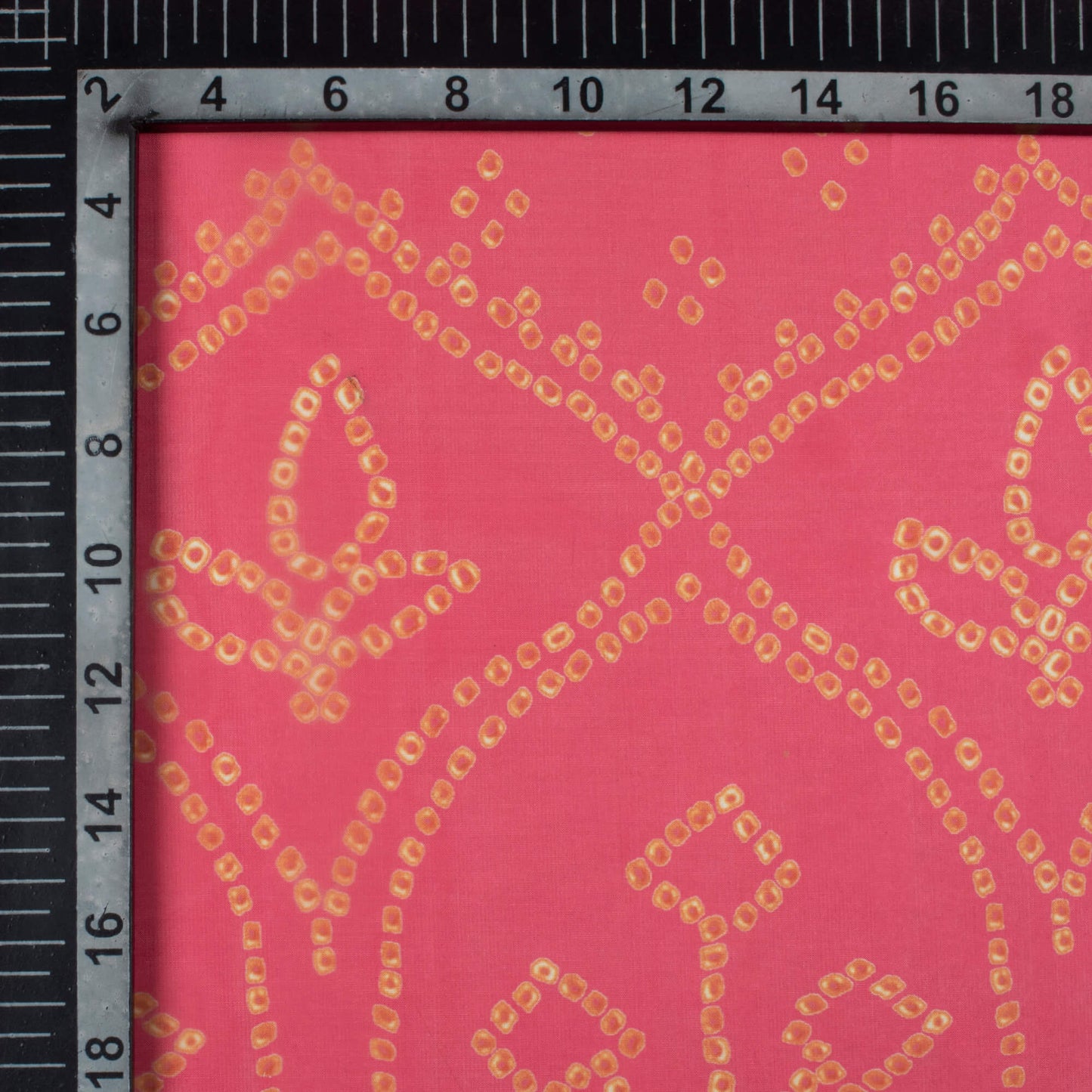 Hot Pink And Yellow Bandhani Pattern Digital Print Organza Satin Fabric