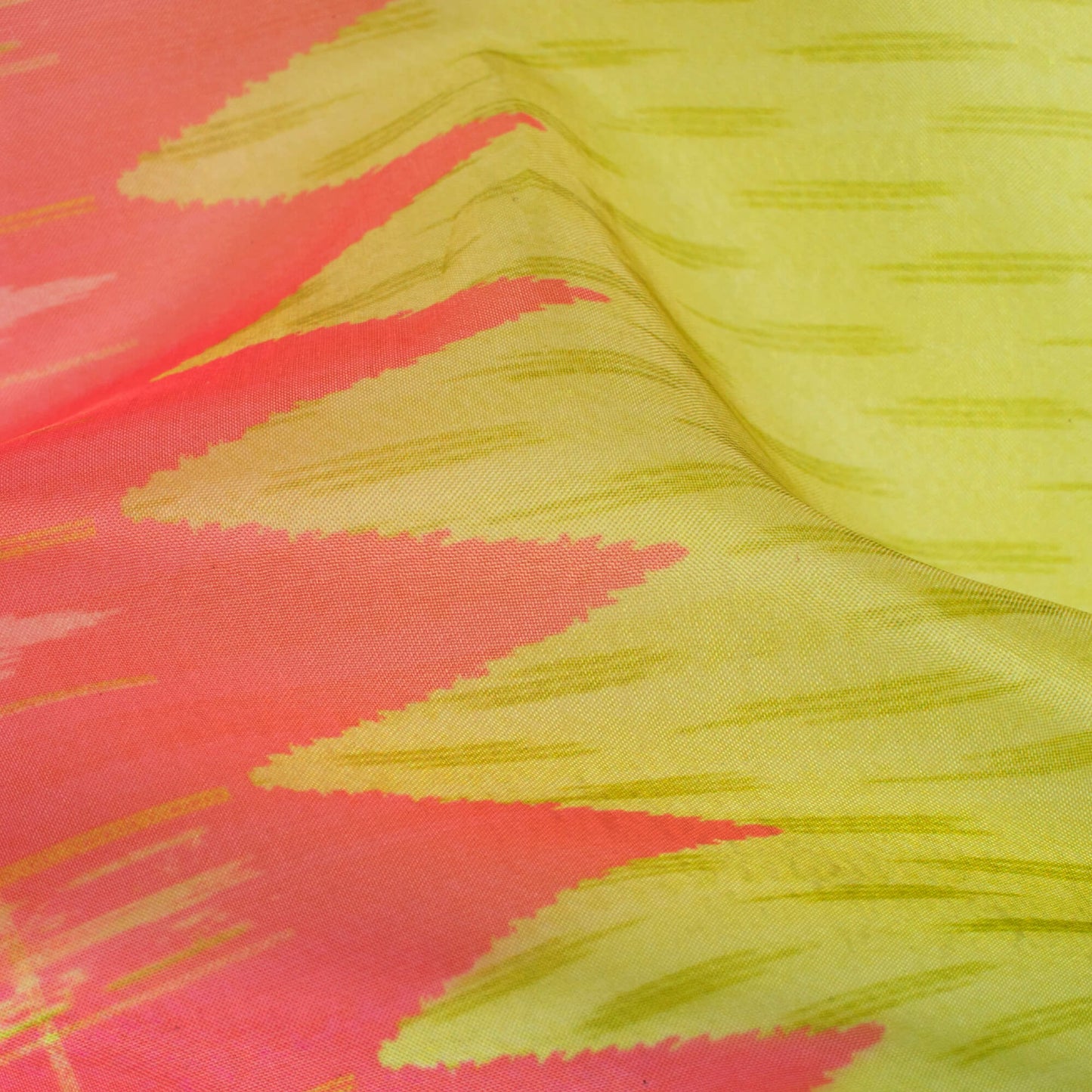 Lemon Yellow And Vermilion Red Daman Pattern Digital Print Organza Satin Fabric