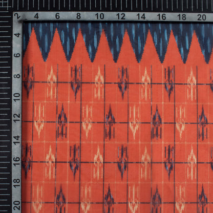 Navy Blue And Dark Orange Daman Pattern Digital Print Organza Satin Fabric