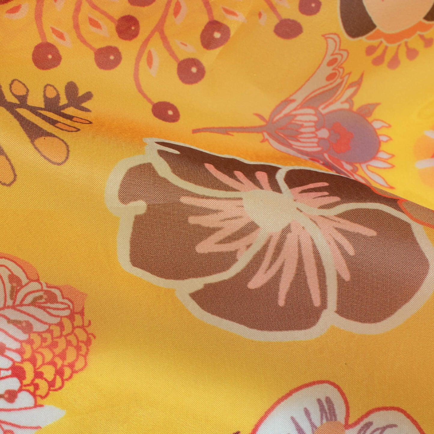 Bright Yellow And Red Floral Pattern Digital Print Organza Satin Fabric