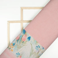 Salmon Pink And Blue Daman Pattern Digital Print Organza Satin Fabric