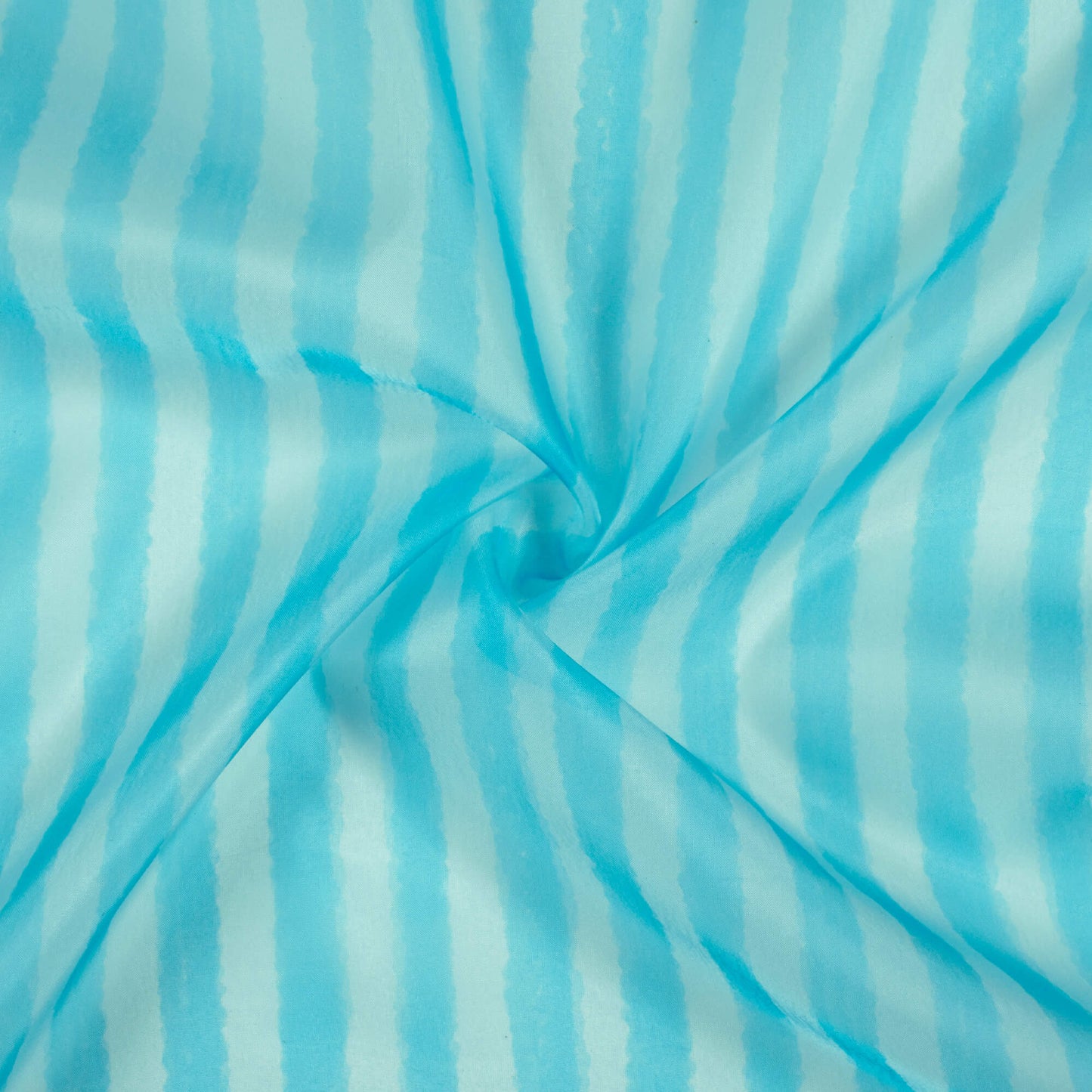 Baby Blue And White Stripes Pattern Digital Print Organza Satin Fabric
