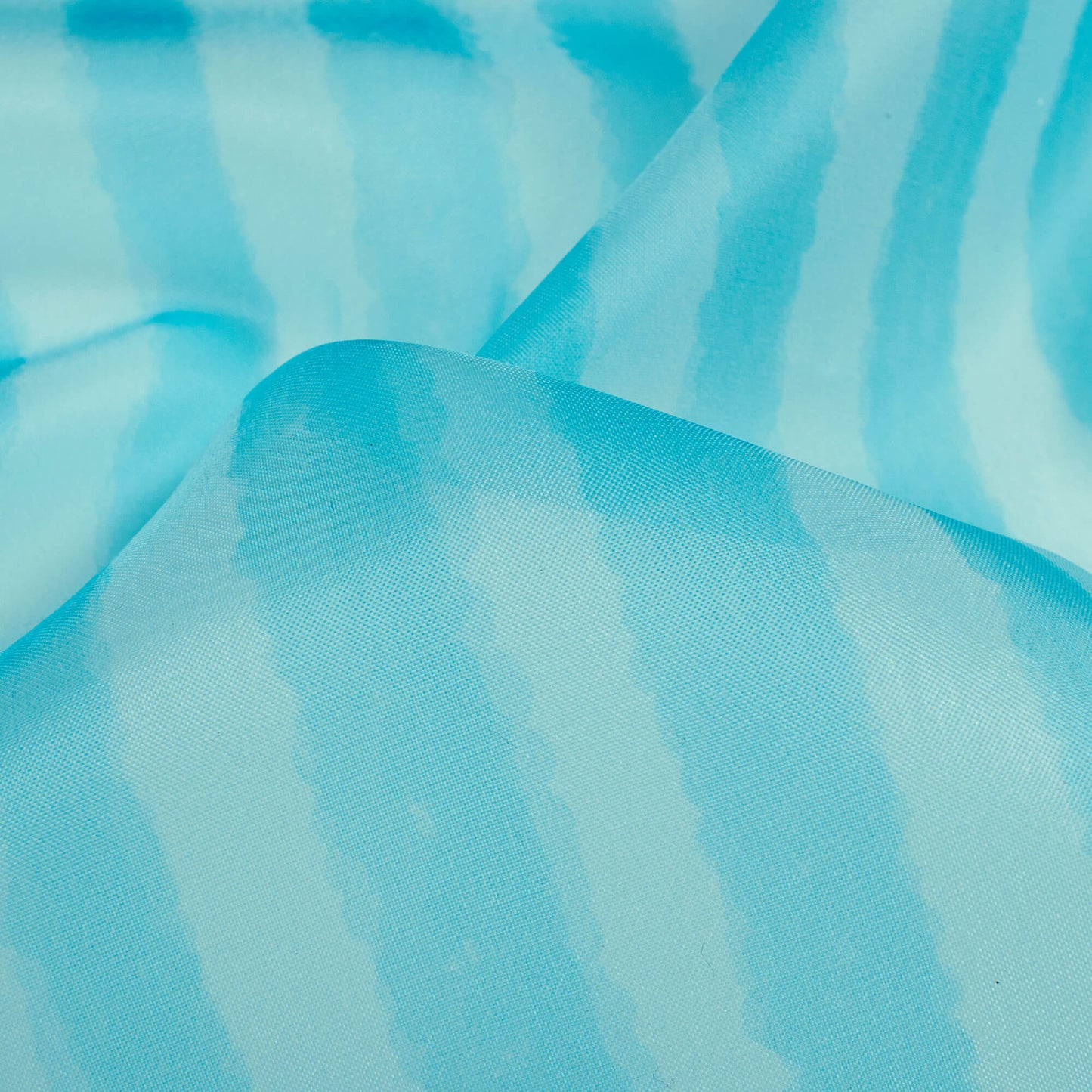 Baby Blue And White Stripes Pattern Digital Print Organza Satin Fabric