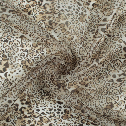 Black And Beige Animal Pattern Digital Print Organza Satin Fabric