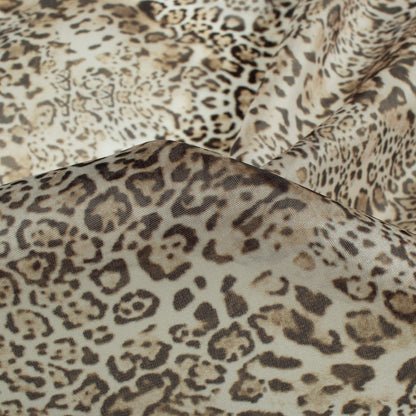 Black And Beige Animal Pattern Digital Print Organza Satin Fabric