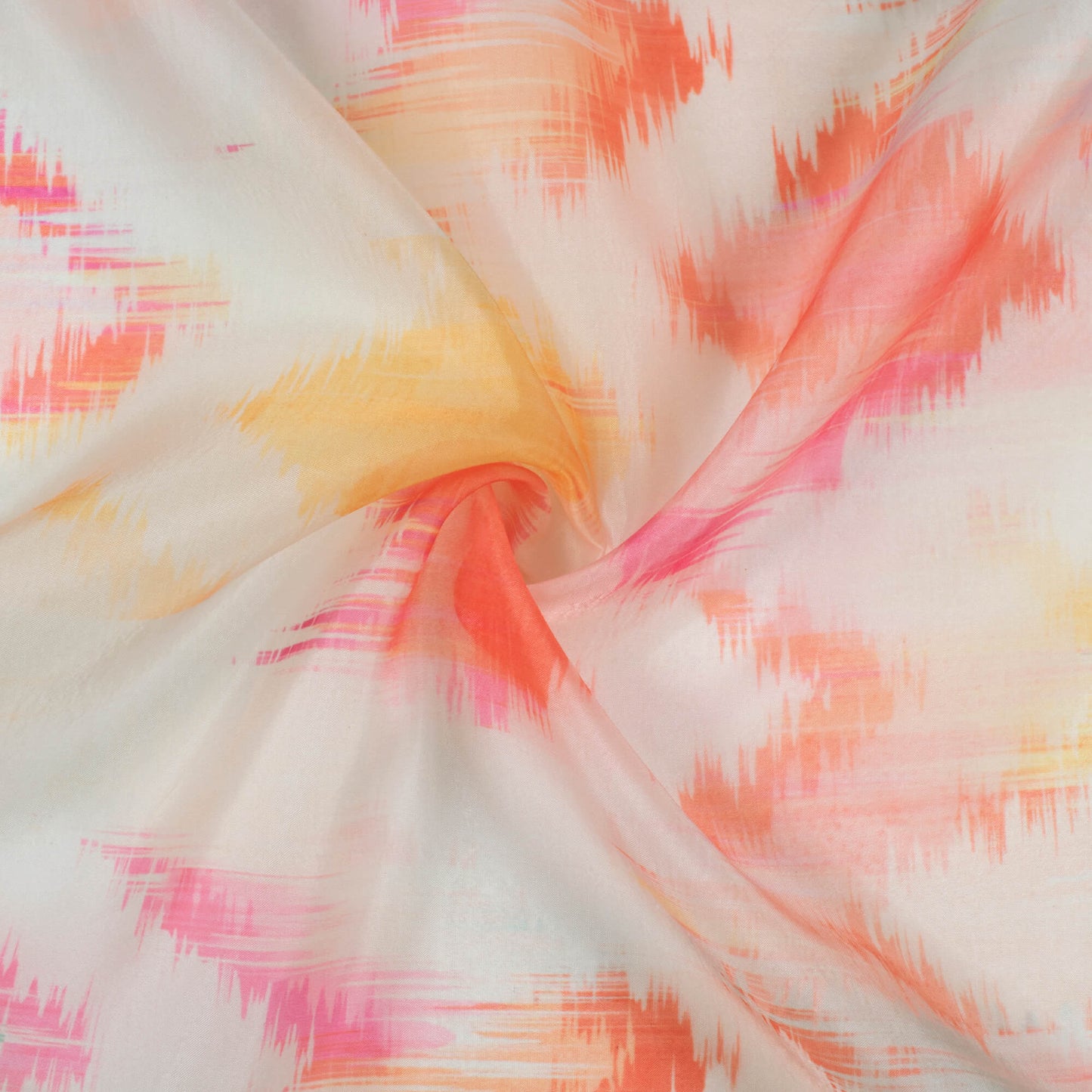White And Blush Red Abstract Pattern Digital Print Organza Satin Fabric