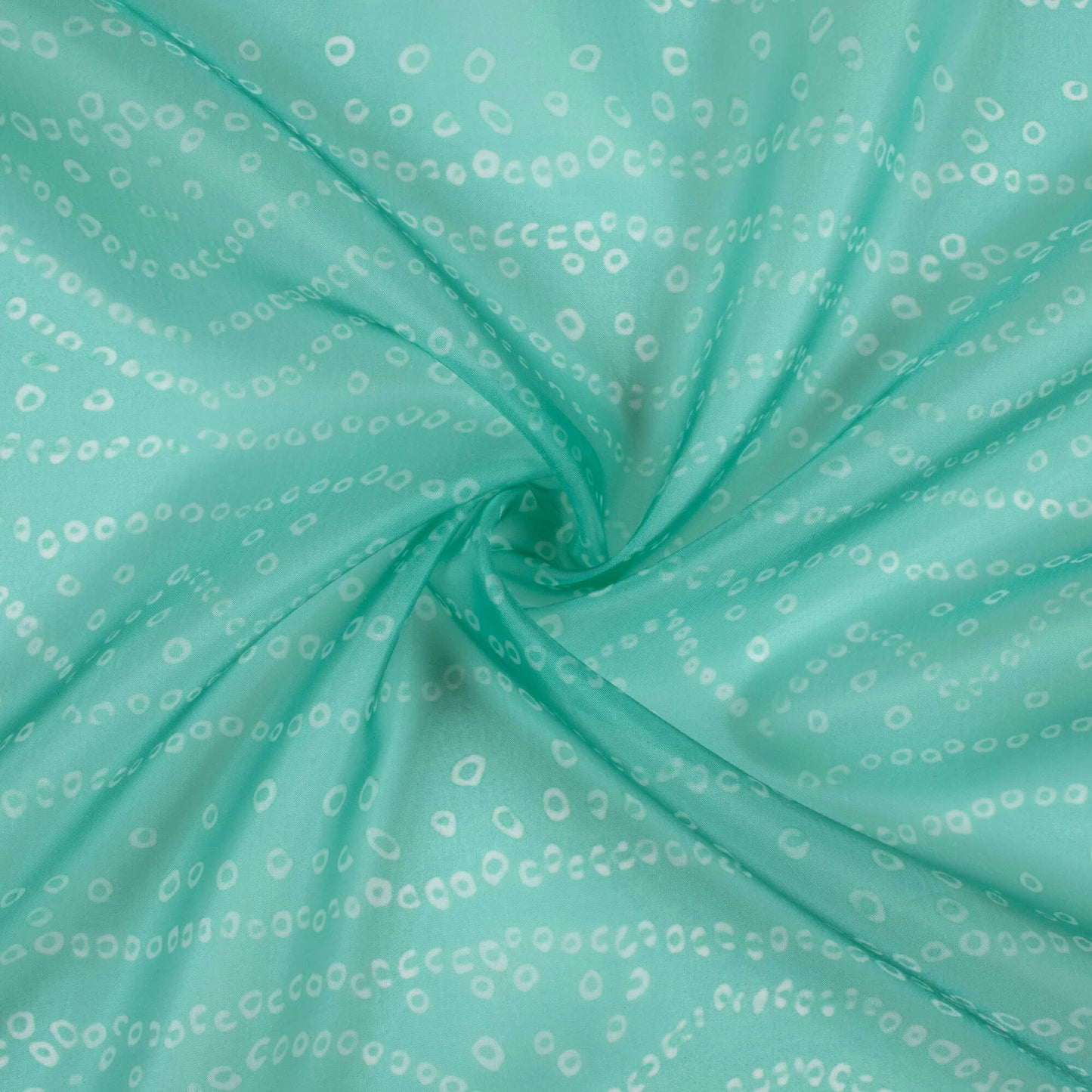 Mint Green Bandhani Pattern Digital Print Organza Satin Fabric