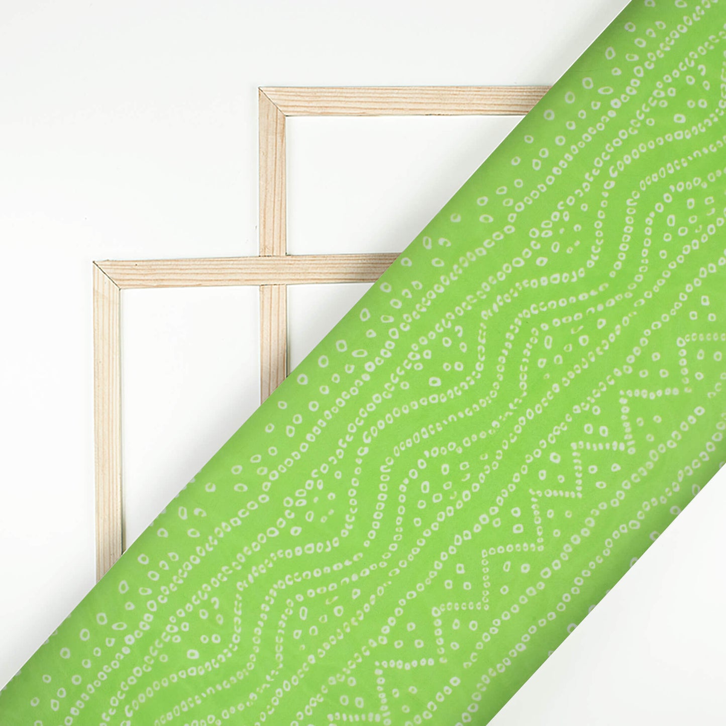 Pear Green Bandhani Pattern Digital Print Organza Satin Fabric