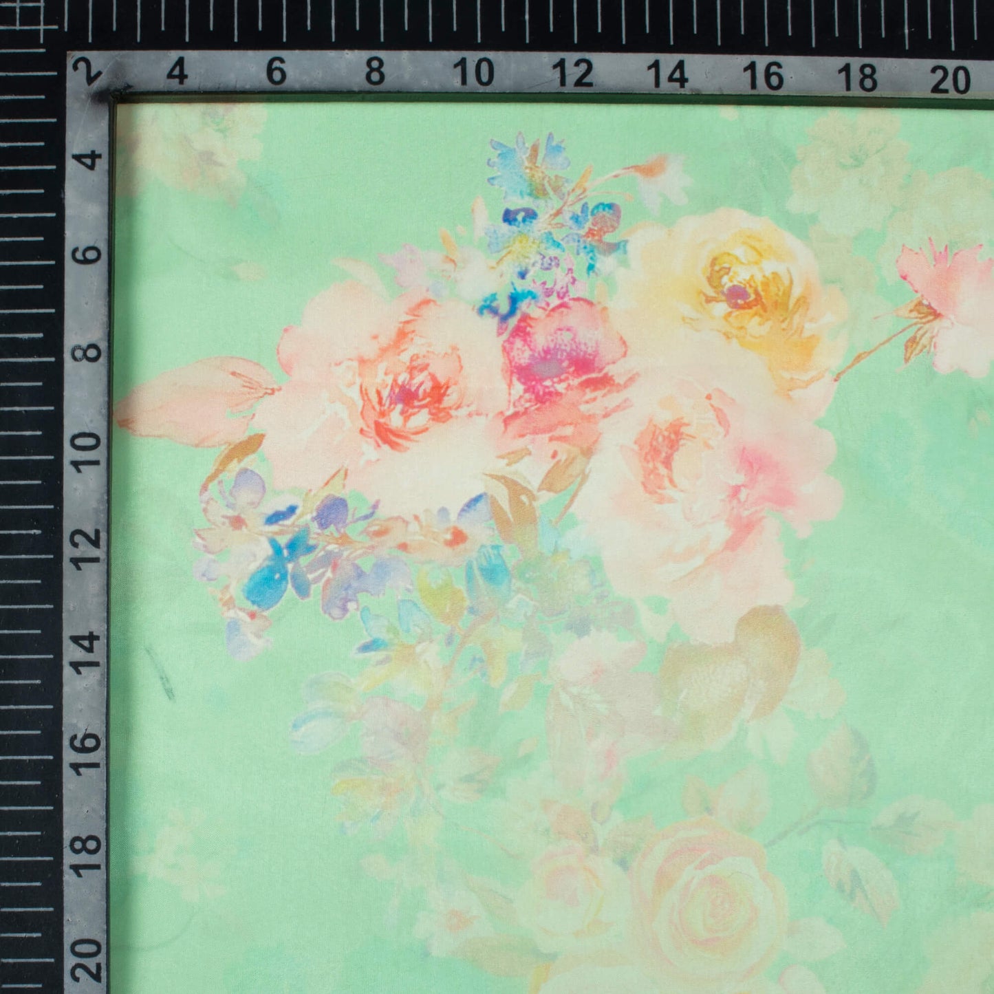 Light Green And Blush Pink Floral Pattern Digital Print Organza Satin Fabric