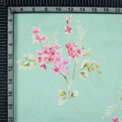 Tea Green And Pink Floral Pattern Digital Print Organza Satin Fabric