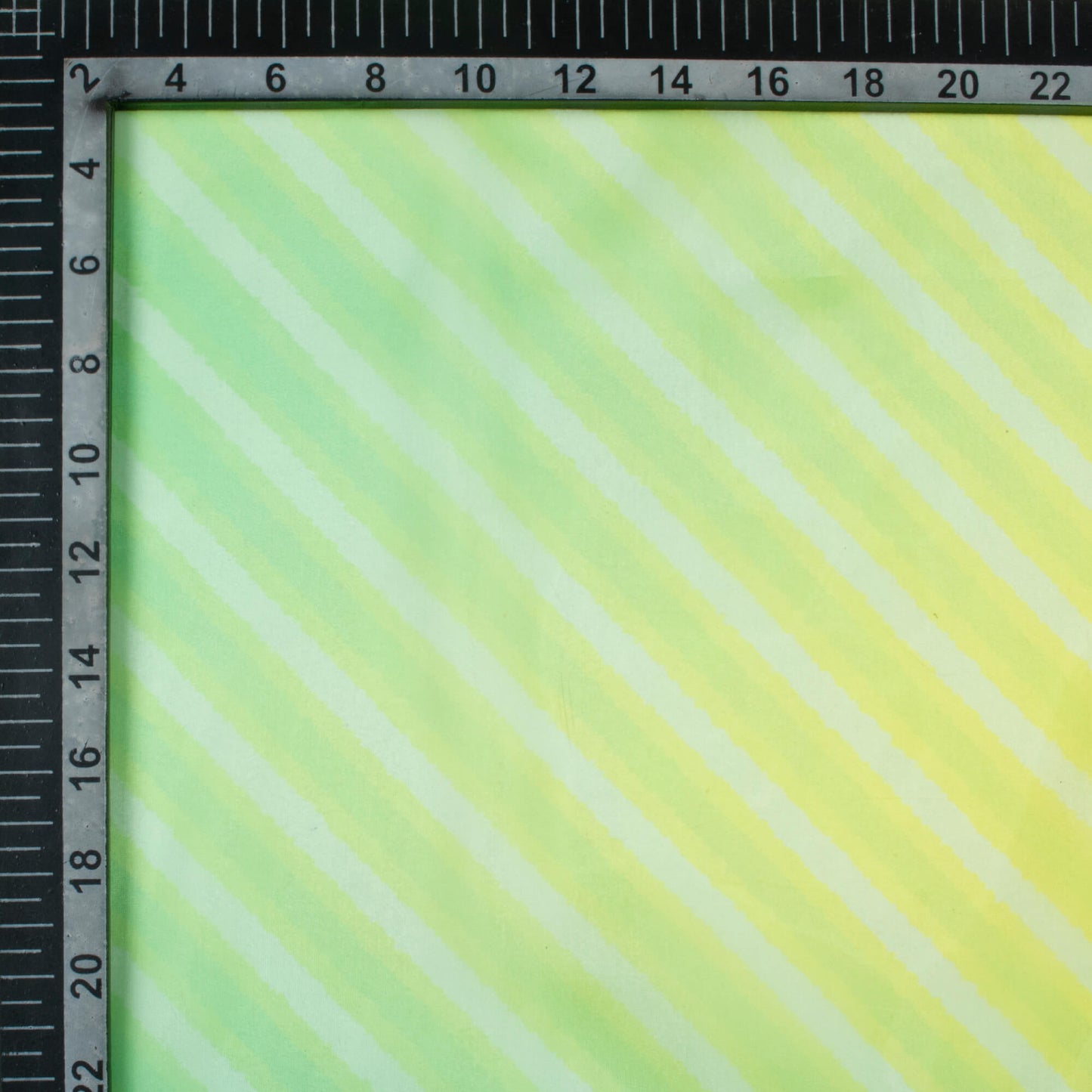 Titanium Yellow And Jade Green Leheriya Pattern Digital Print Organza Satin Fabric