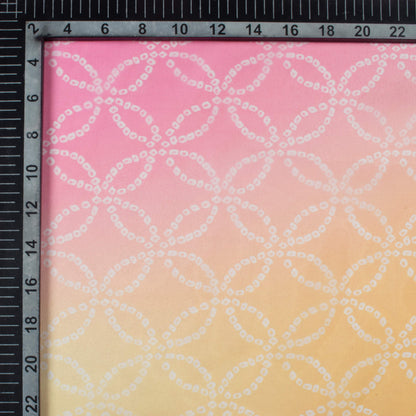 Lemon Yellow And Taffy Pink Bandhanii Pattern Digital Print Organza Satin Fabric