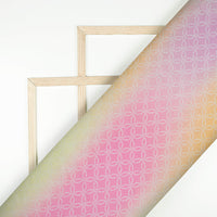 Lemon Yellow And Taffy Pink Bandhanii Pattern Digital Print Organza Satin Fabric