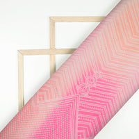 Taffy Pink And Coral Orange Bandhanii Pattern Digital Print Organza Satin Fabric