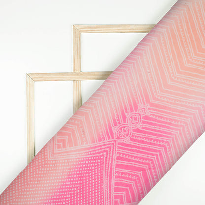 Taffy Pink And Coral Orange Bandhanii Pattern Digital Print Organza Satin Fabric