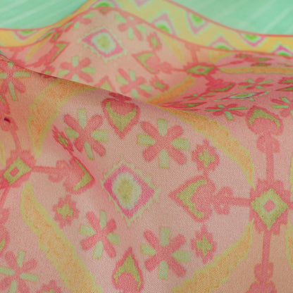 Mint Green And Taffy Pink Daman Pattern Digital Print Organza Satin Fabric