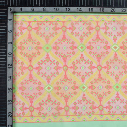 Mint Green And Taffy Pink Daman Pattern Digital Print Organza Satin Fabric