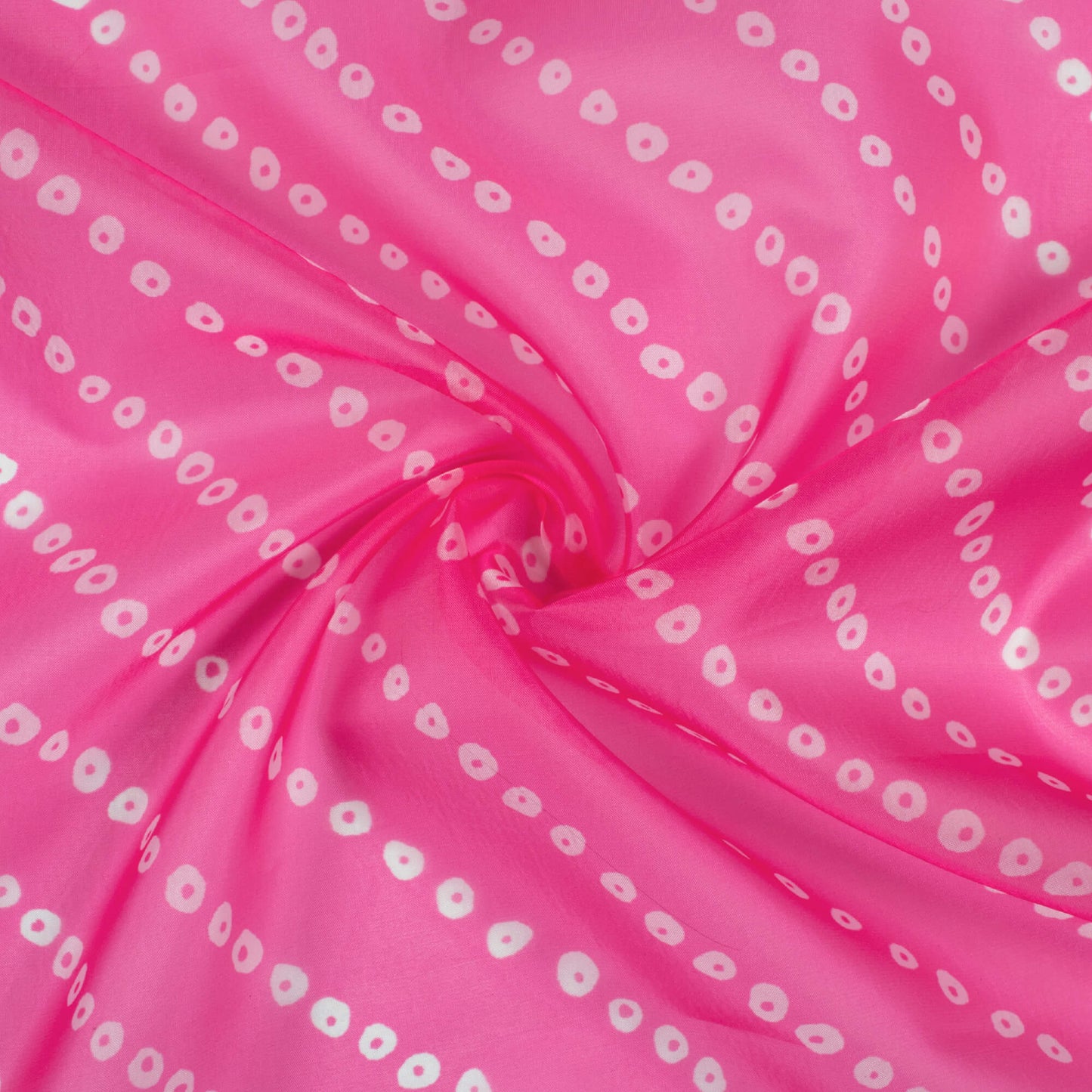 Creamy Pink And White Bandhani Pattern Digital Print Organza Satin Fabric