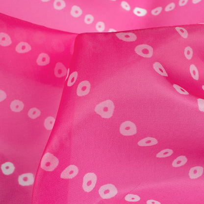 Creamy Pink And White Bandhanii Pattern Digital Print Organza Satin Fabric