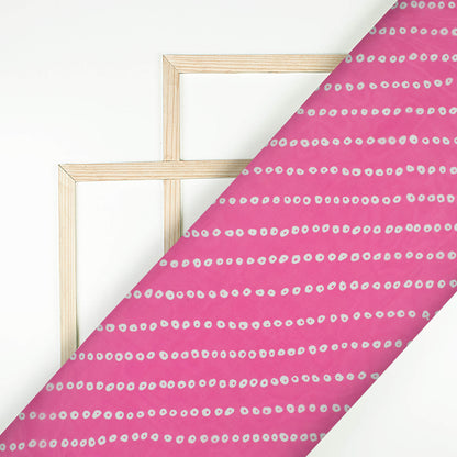Creamy Pink And White Bandhanii Pattern Digital Print Organza Satin Fabric