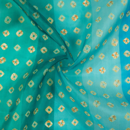 Dartmouth Green And Cream Bandhanii Pattern Digital Print Organza Satin Fabric