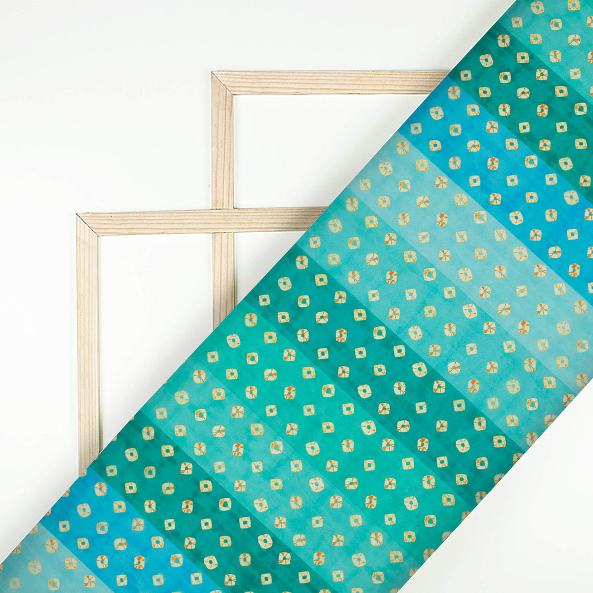 Dartmouth Green And Cream Bandhani Pattern Digital Print Organza Satin Fabric