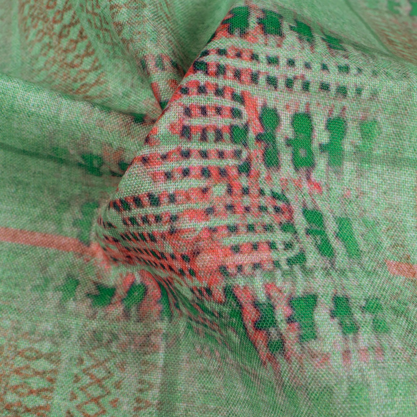 Paris Green And Indian Red Abstract Pattern Digital Print Poly Cambric Fabric