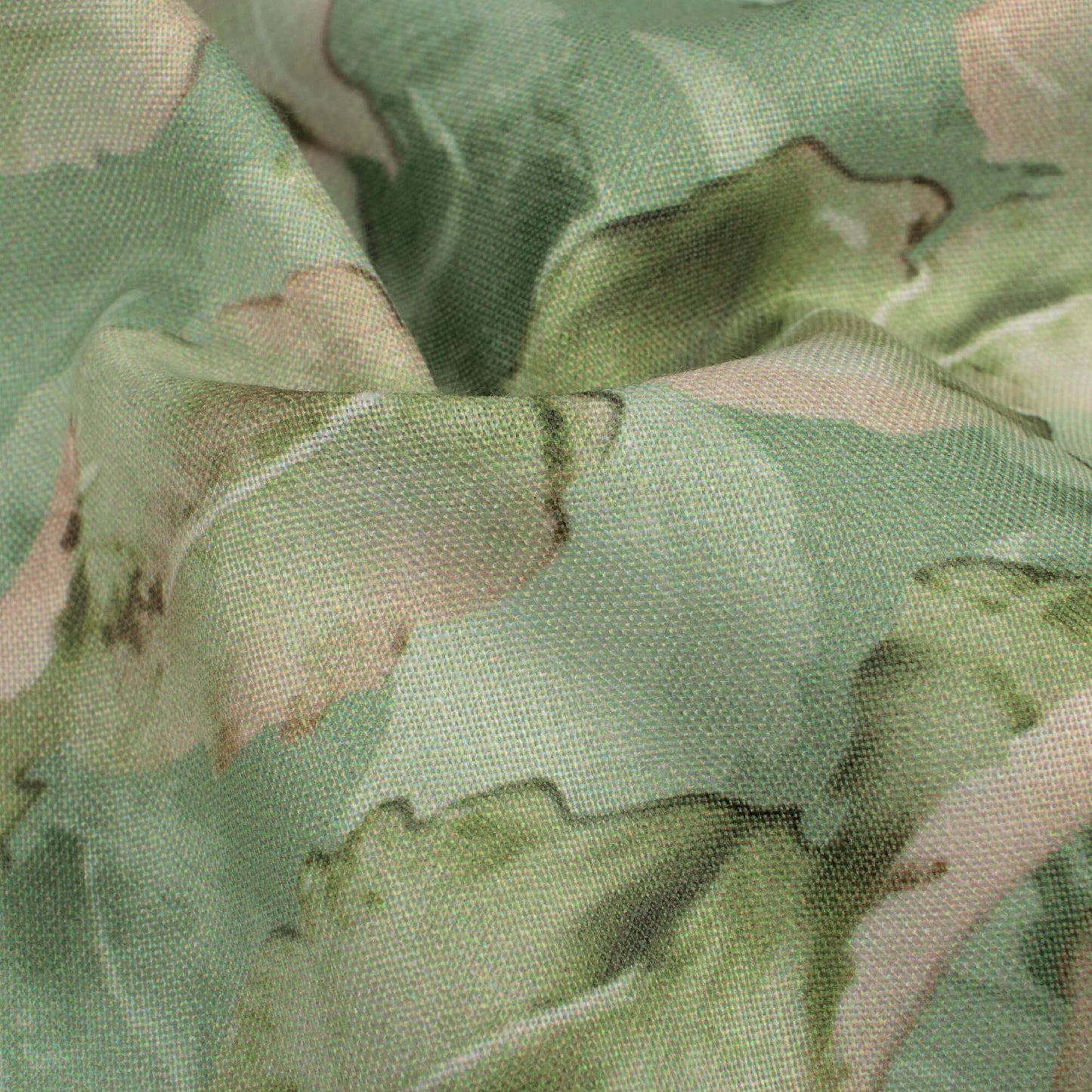 Pastel Green And Salmon Peach Leaf Pattern Digital Print Poly Cambric Fabric