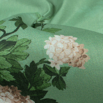 Juniper Green And Brown Floral Pattern Digital Print Poly Cambric Fabric