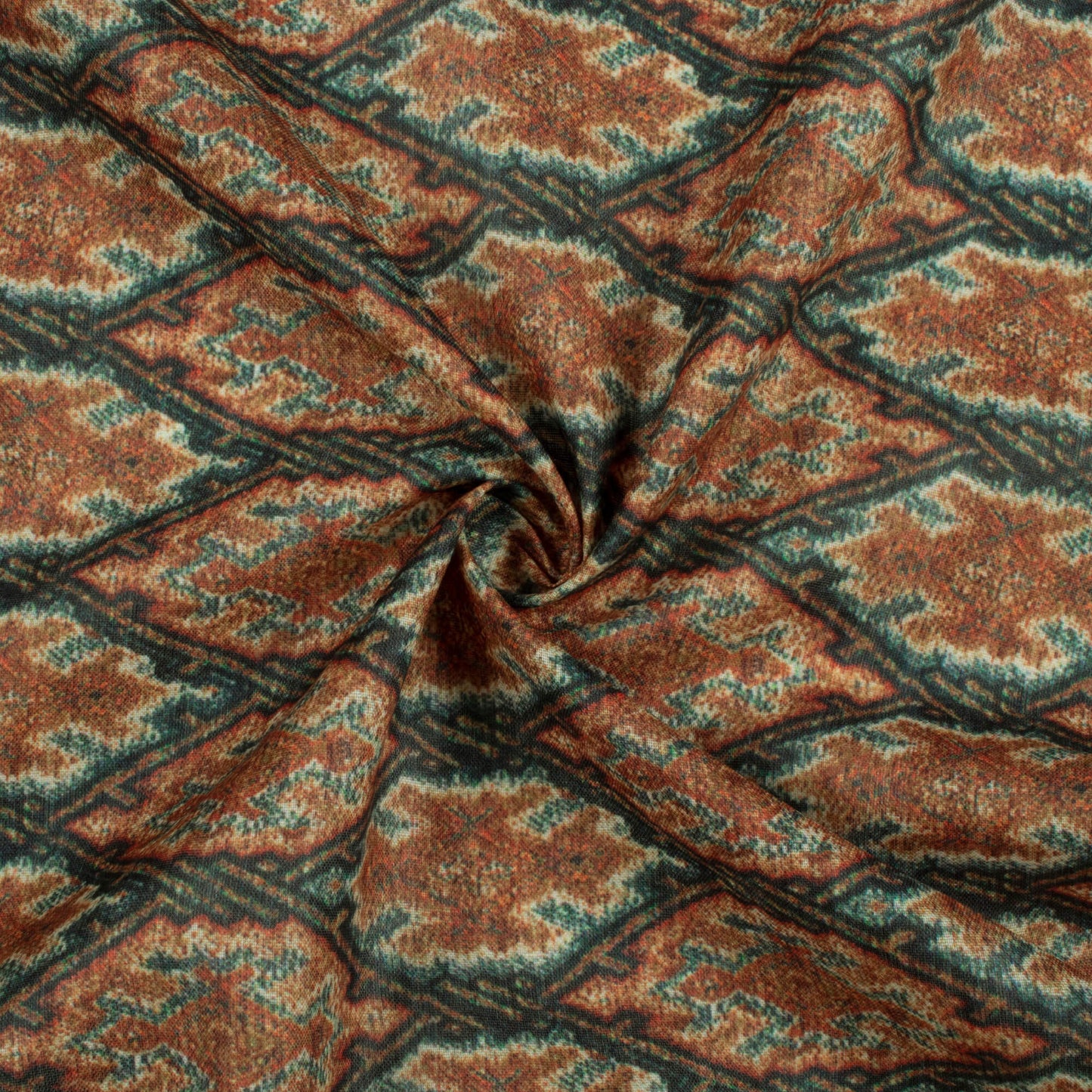 Sepia Brown And Beige Ethnic Pattern Digital Print Poly Cambric Fabric