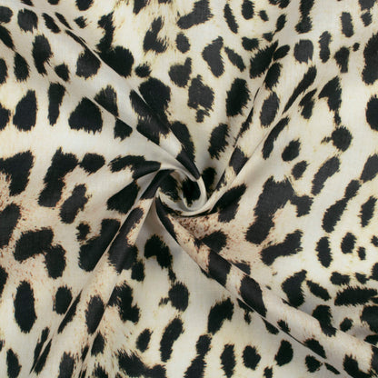 Black And Ecru Beige Animal Pattern Digital Print Poly Cambric Fabric
