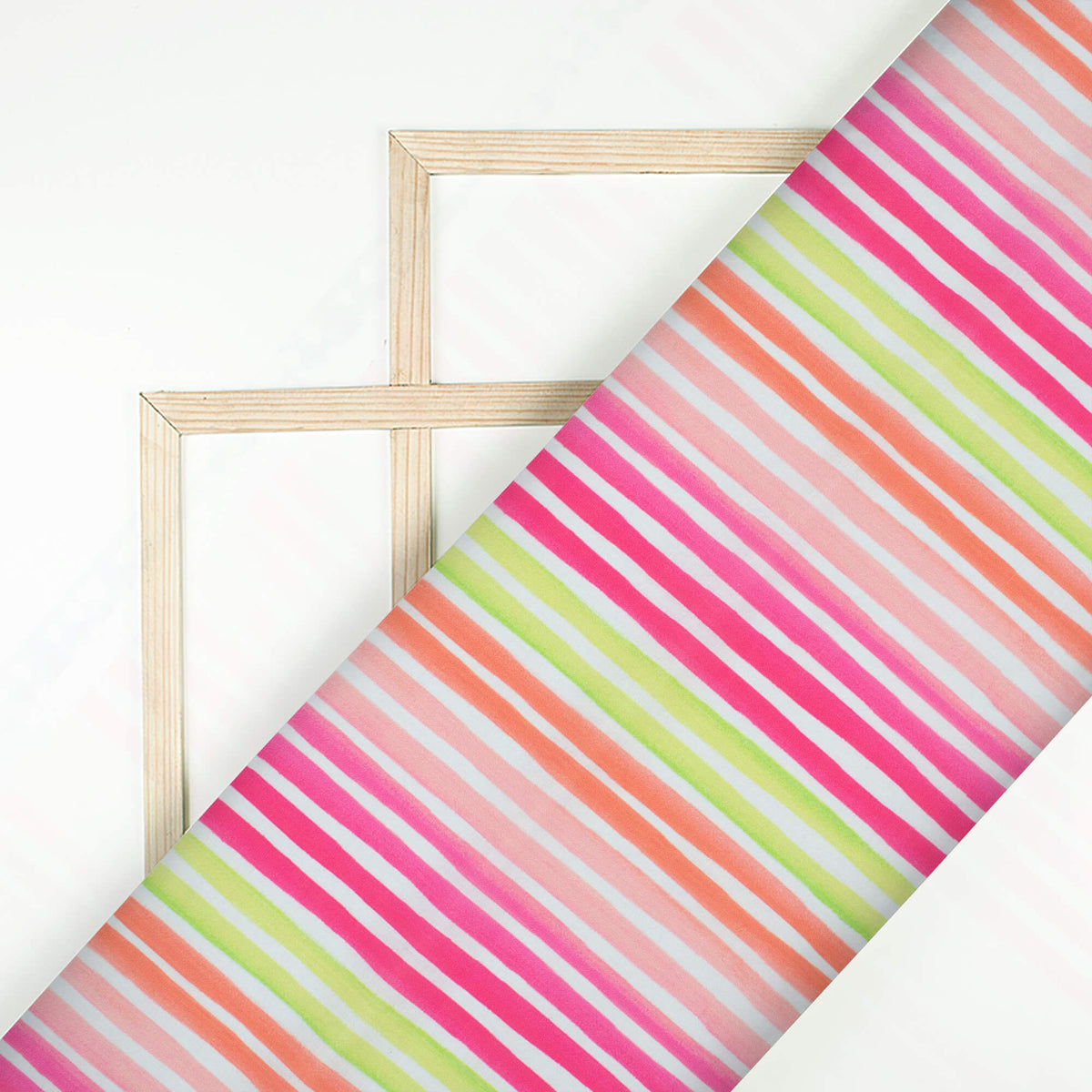 Hot Pink And Lime Green Stripes Pattern Digital Print Poly Cambric Fabric