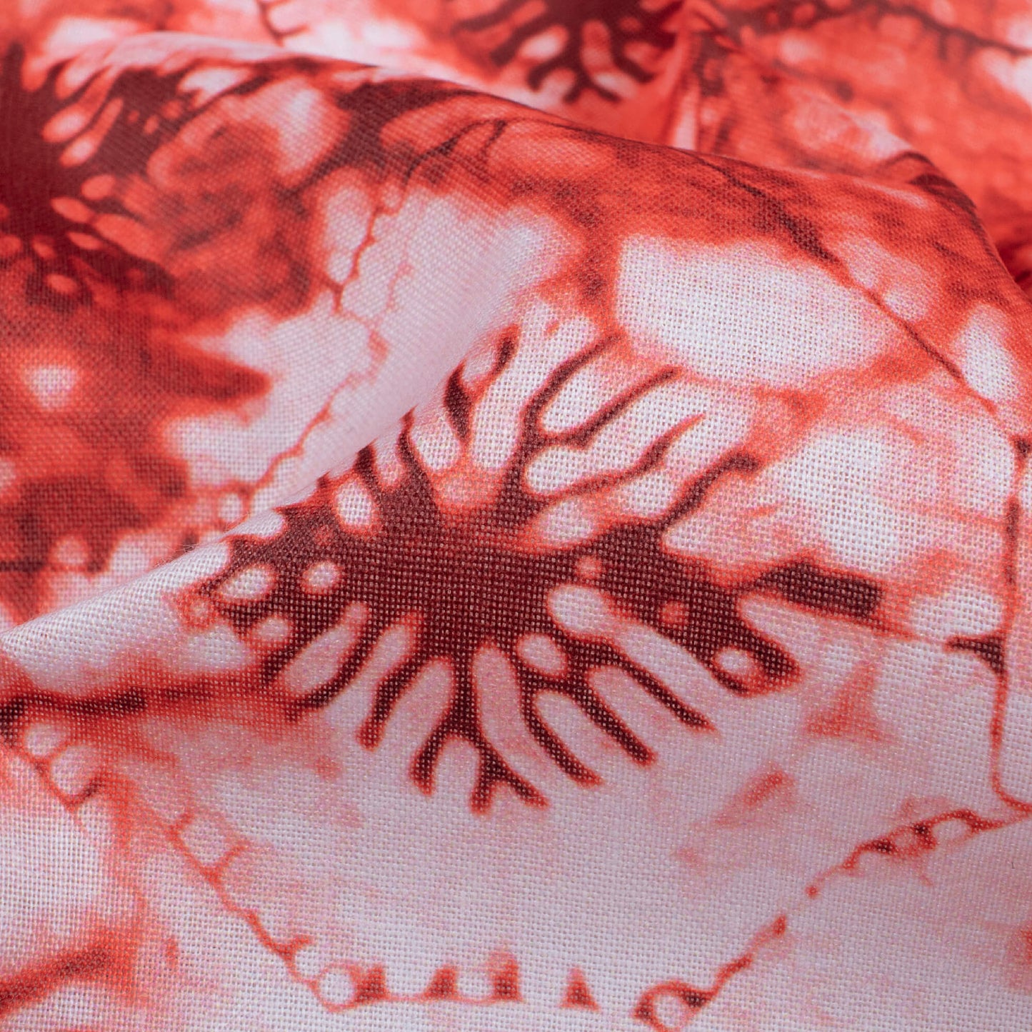Vermilion Red And White Abstract Pattern Digital Print Poly Cambric Fabric
