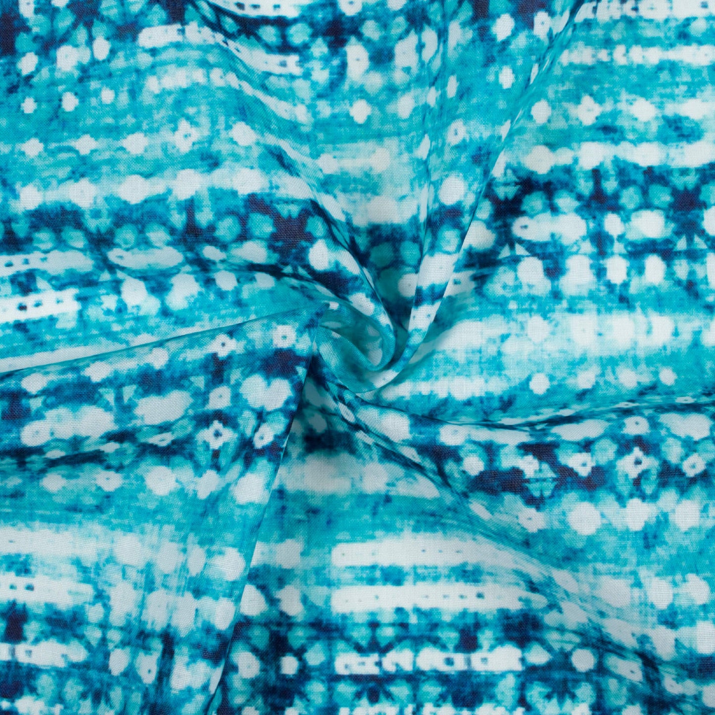 Sky Blue And White Shibori Pattern Digital Print Poly Cambric Fabric