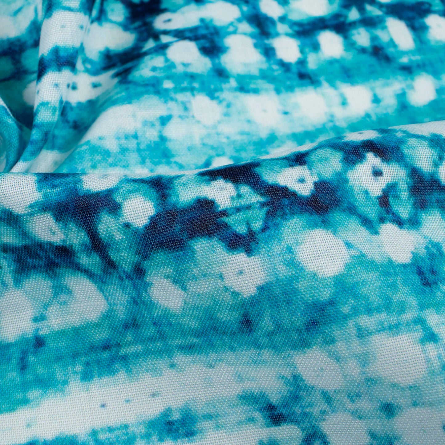 Sky Blue And White Shibori Pattern Digital Print Poly Cambric Fabric