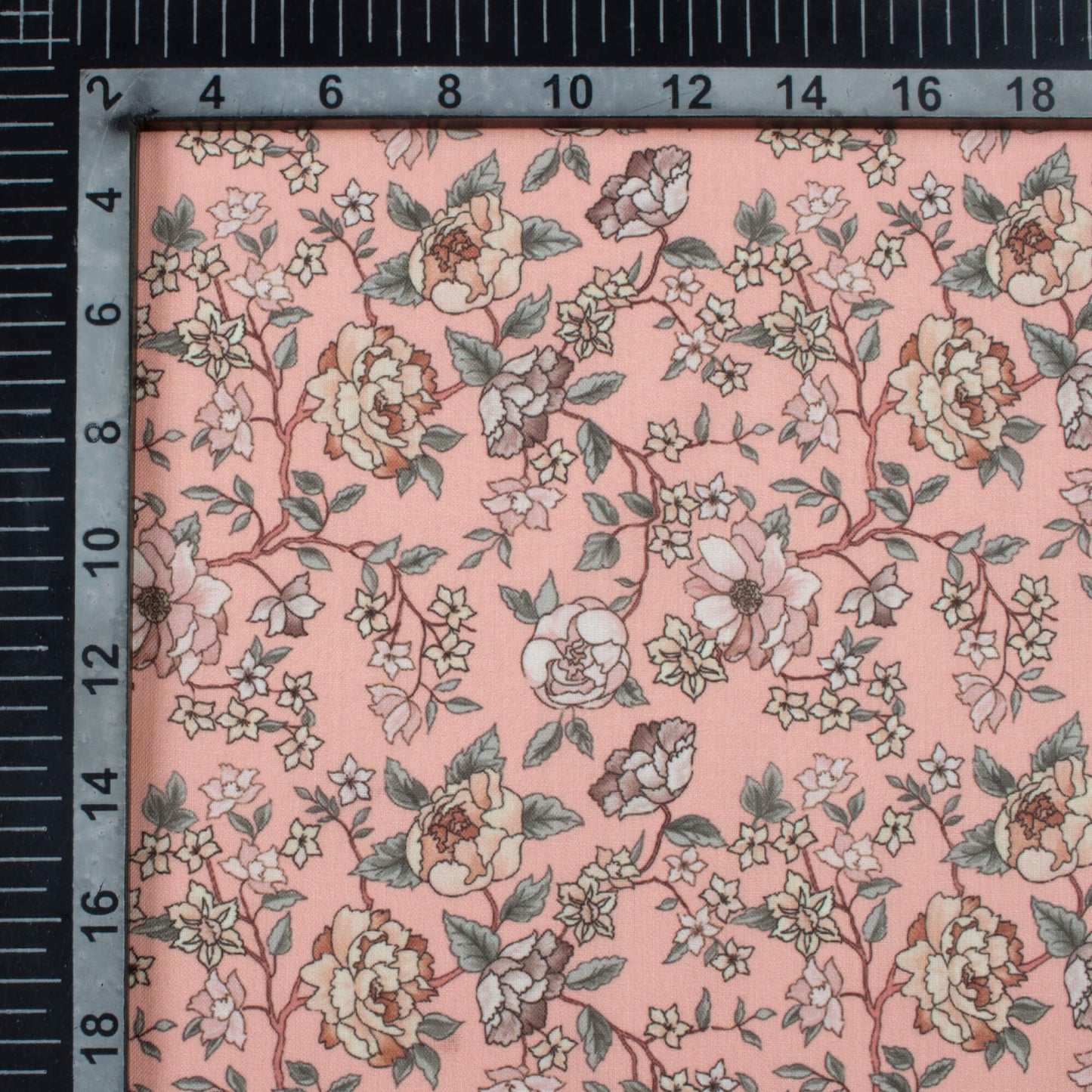 Powder Pink And Peach Floral Pattern Digital Print Poly Cambric Fabric
